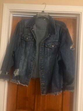 Distressed Dark Blue Denim Jacket